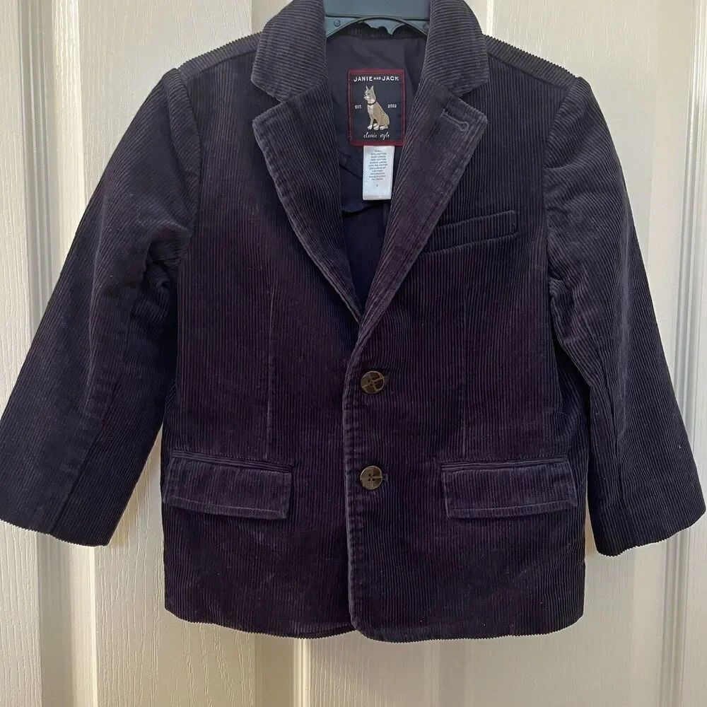 Janie and Jack School Bound Navy Blue Corduroy Blazer Elbow Patches Boys Size 3